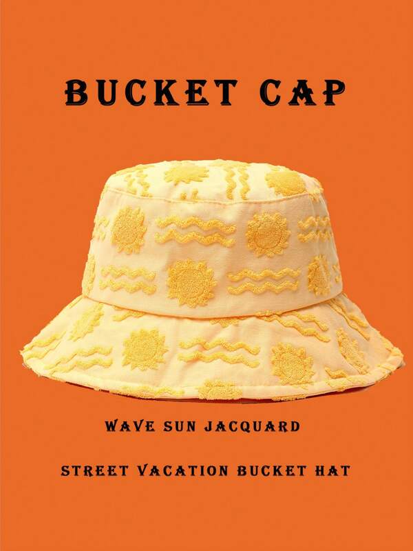 1pc Polyester Casual Street Style Sun Wave Pattern Bucket Hat, Suitable For Spring, Summer, Autumn And Winter Winter Outfits