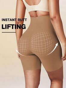 1pc Women's High Waist Invisible Shaping Shorts, Tummy Control, Butt Lifting, Body Shaping, Flat Abdomen, Seamless Waist Trainer - Brown - View 2