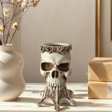 1 个耐用的现代树脂骷髅花盆 - 时尚的花盆，适合家庭和办公桌装饰，非常适合仙人掌、糖果 - 非常适合圣诞节、万圣节、复活节装饰，带有精致图案的骷髅形花盆。