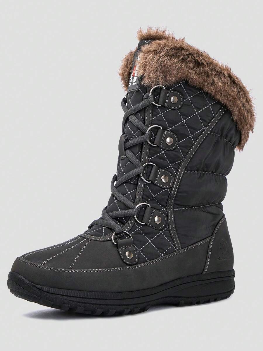 GLOBALWIN Women's Snow Boots Mid Calf Warm Winter Fashion Boots Comfortable Lace-UpWaterproof Boots Insulated Non-Slip Outdoor Shoes For Women - 1817-2GREY - 查看 1