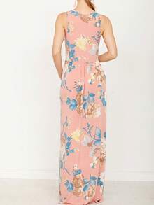 Boho Retro Vintage  Solid  Grey Color Block Color Sleeveless Grey Maxi Dress Racer | S-3X - 淺粉紅色 - 查看 5