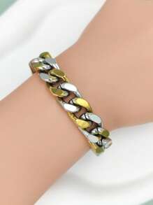 1pc Men's Thick Chain Two-Tone Bracelet, Fashionable Daily Wear Gift