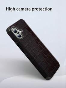 1pc Crocodile Pattern Leather Shockproof Phone Case With Rotating Sound Design, Compatible With IPhone Waterproof Anti-Fall Scratch Resistant - Dark Brown - View 6