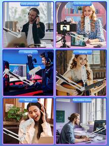 Haomuren Gaming Microphone Kit For Phone/PC/Laptop,Podcast Condenser USB Mic With Boom Arm, Cardioid Microphone With Mute Button,Echo Volume Gain Knob,Adjust Monitor For Living Streaming, Recording, Podcasting, No Lightning Adapter - 白色 - 查看 9