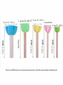 5pcs Colorful Painting Sponges Randomized Color, Wooden Handle Painting Brushes, DIY Art Learning Tool Set,School Supplies,Back To School