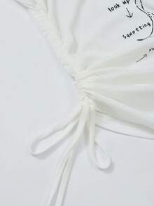 字母印花雪纺透视罩衫，韩国涂鸦风格，轻薄透气防晒T恤，长袖，夏季 - 白色 - 查看 5