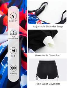 Womens Plus Size Striped Printed Strappy Tankini Top With Shorts Two Pieces Swimsuit - Red Blue Tie Dye - View 6