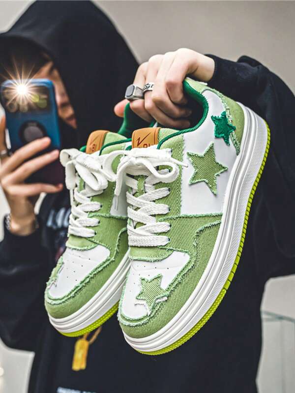 Nuevas zapatillas deportivas, suela gruesa y transpirable, zapatillas de baloncesto retro de caña baja para hombres, zapatillas casuales con detalles de estrella para uso diario y al aire libre