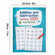 Lachilly 1000以内加减法数学练习册，儿童手写学习数学练习册，小学训练册算术竞赛教具，学校数学课堂资源学习用品，儿童数学益智玩具 - 彩色 - 查看 4