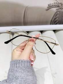 1 Pair Women's Pink Cat Eye Glasses, Metal Frame, Non-Prescription Lenses, Fashion Versatile, Suitable For Daily Wear And Decoration - Multicolor - View 4