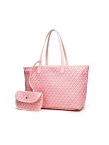 Women's Fashion New Simple Tote Bag Set, Shoulder Bag, Large Capacity Handbag, Versatile Ladies Handbag, Wallet, Student Shoulder Bag - Pink - View 2