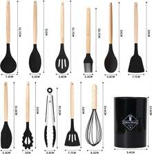 12-Piece Silicone Kitchen Utensil Set, Non-Stick, Non-Slip, High-Temperature Resistant, Cooking Utensils, Wooden Handle, Spatula, Whisk, Cooking Accessories - 紅色 - 查看 6