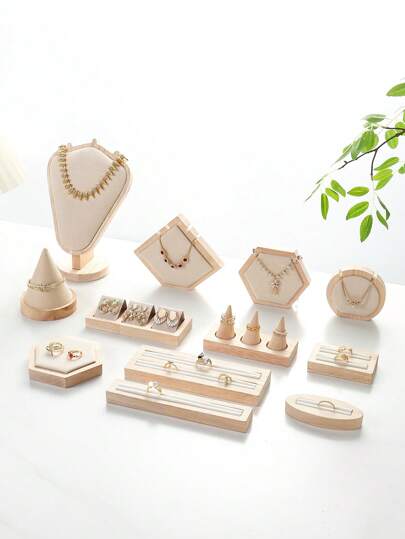 1 Piece Rubber Wood High-Grade Velvet Wooden Jewelry Display Stand, Vertical Necklace Holder, Earring Rack Organizer For Women Storage Organizer Travel Essentials Back To School Dormitory Storage Fall Decor
