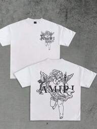 Double - Sided Digital Printed T-Shirt  Angel Graphic Design 1Pcs Casual Soft Short Sleeve Pure 100% Cotton 220gsm T-Shirt ,Unisex