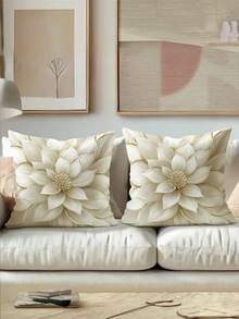 1/2/4pcs Elegant Ivory & Gold Floral Print Pillow Covers, Zippered, Machine Washable, Suitable For Living Room, Bedroom, Sofa Or Bed Decor (Pillow Insert Not Included), Autumn Decor, Room Decoration - White - View 7