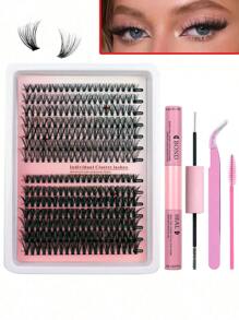 Kit de Extensão de Cílios DIY, 266/280/308/320 Peças Cílios Individuais, Extra Grossos, Curva D, Comprimentos Mistos 9-16mm, Olhar de Cílios Manga Wispy, Para Iniciantes e Reutilizáveis