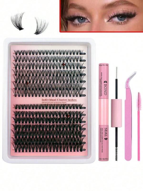 Kit de Extensão de Cílios DIY, 266/280/308/320 Peças Cílios Individuais, Extra Grossos, Curva D, Comprimentos Mistos 9-16mm, Olhar de Cílios Manga Wispy, Para Iniciantes e Reutilizáveis