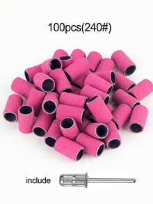 100 piezas/caja Juego de bandas de lijado con eje de metal Brocas de taladro de uñas para esmalte de uñas, gel, eliminación de piel muerta y callosidades, bandas abrasivas, cortador, múltiples colores y especificaciones disponibles, suministros para uñas, herramientas para uñas, herramientas de arte de uñas, de vuelta a la escuela, uñas, herramientas para uñas postizas - Rosa Fucsia - Ver 17
