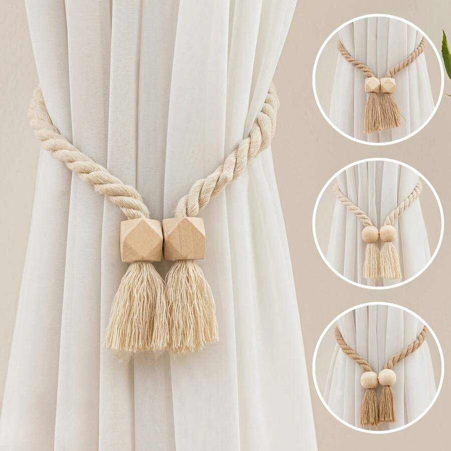 2 Pcs Strong Magnetic Curtain Tiebacks Curtain Holdbacks Outdoor Curtain Tiebacks Hand Woven Tie Backs Drapery Holdbacks Curtain Ties For Drapes