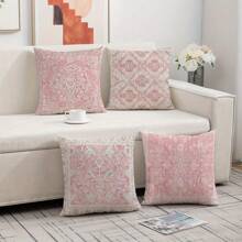 Conjunto de 4 capas de almofadas decorativas com mandala rosa, 45 cm quadrados - Design floral moderno, fecho com zíper, adequado para decoração de sofá e quarto