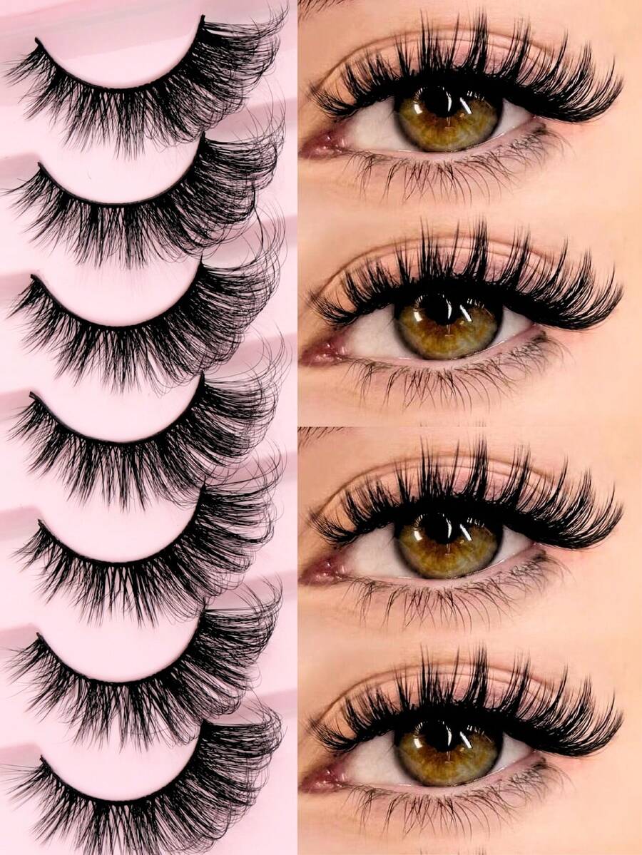 Paquete de 7 pares de pestañas postizas wispy para un aspecto natural, con estilos de ojos de gato y diseños de imitación de piel de marta esponjosos, pestañas de gato de volumen 3D con rizo DD, multilong de 6-16 mm, pestañas reutilizables para principiantes, maquillaje dramático y natural, maquillaje dramático de ojos