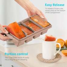 Silicone Freezer Tray With Lid - Silicone Freezer Food Molds- Large Ice Cube Tray,Silicone Freezer Container,Freeze & Store Soup, Sauce, Broth,Leftovers - Makes 4 Perfect 1 Cup - 2Pack-Nâu - Xem 2