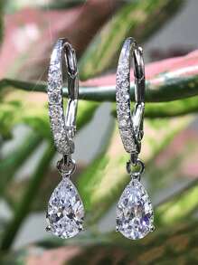 Orecchini eleganti con zirconia a forma di goccia, rotonda e ovale, placcati in rame e platino, piccoli e raffinati per le donne