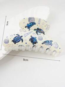 1 pezzo Accessorio per capelli a forma di tartaruga stampato - Fermaglio per capelli antiscivolo, adatto per donne, adatto per code di cavallo alte, chignon e uso quotidiano, accessorio per capelli con disegno animale bianco e blu, acconciatura con coda di cavallo, motivo vivace, comodo da indossare, accessorio per capelli di moda casual