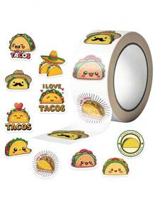 500 Sheets/Roll, Adhesive Tape, Hot Cartoon, Mexican Food, Hand Account Material, Decorative Letter, Sealing School Supplies,Back To School