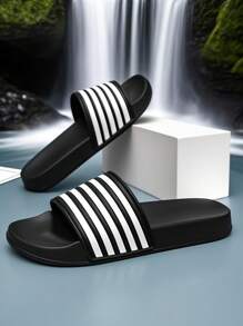 Casual Fashion Slippers, Unisex, Couples, Teenagers, Campus Students, Men/Girl, Indoor Home Slippers, Casual Sandals, Outdoor Beach Slippers, Campus Bathroom Slippers, Swimming Pool Slippers, Sports Sandals, Slip-On, Slippers, Slouchy Slippers, Thick Soft Comfortable Soles, Anti-Slip Outsoles, Black & White Striped, Zebra Patterns, Close To Nature