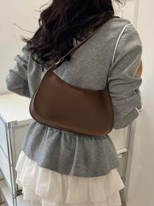 Bolso de hombro con cierre de cremallera en unicolor y estilo minimalista, bolso de medialuna elegante y sencillo, bolso de hombro con cremallera, bolso de piel sintética en unicolor, bolso burdeos, regalo ideal para Año Nuevo, bolso burdeos de moda