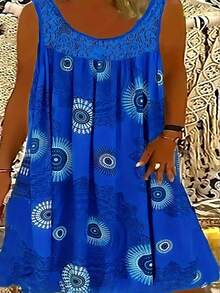 2 Women's Plus-Size Pajamas-Geometric Pattern Contrast Lace Skirt, Medium Elastic Round Neck Machine Washable Casual Wear In All Seasons, Comfortable And Opaque Fabric. - Xanh hoàng gia + đỏ rượu - Xem 5