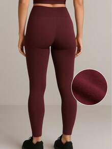 Premium Lined Thermal Leggings - 酒紅色 - 查看 2