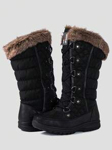 GLOBALWIN Women's Snow Boots Mid Calf Warm Winter Fashion Boots Comfortable Lace-UpWaterproof Boots Insulated Non-Slip Outdoor Shoes For Women - 1816黑色 - 查看 3