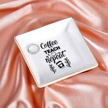 1pc Teacher Ceramic Jewelry Plate Pink Pattern Tray Gift, A Thoughtful Gift For Teachers, Express Your Love For Teachers, Suitable For Back To School Season Teacher's Day, Ideal Ring Jewelry Plate Gift