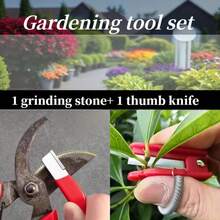 Garden Tool Set, 2 Pcs, Durable And Wear-Resistant Tungsten Diamond Sharpening Tool, Garden Knife Sharpening Stone, Sharpener, + Multifunctional Leaf Picker Knife, Hand Tool For Removing Leaves In Farm And Orchards
