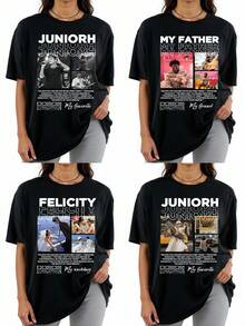 Camiseta holgada personalizada para mujer, sube tu foto/foto de grupo/foto de amigo, ingresa tu texto/bendiciones/nombre/significativo/texto divertido, top negro, camiseta holgada de manga corta casual para mujer, regalo de vacaciones, moda de primavera y verano, mercancía de festival de música, regalo especial, regalo creativo, pareja, conjunto de mejores amigos, uniforme de equipo, personalización corporativa