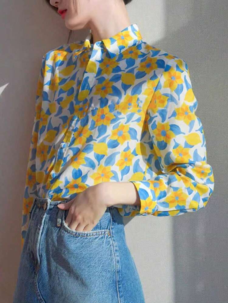 Fall Women's Clothing Includes French-Style Women's Blouses, Long-Sleeved Flowing Blouses Suitable For Both Business And Casual Occasions, Fashionable Yellow Floral Blouses, And Elegant Women's Luxury Light-Weight Blouses. They Can Be Paired With Them For Shopping Or Traveling.Fall Clothes For Women,Halloween Costumes Women Spring - Multicolor - View 4