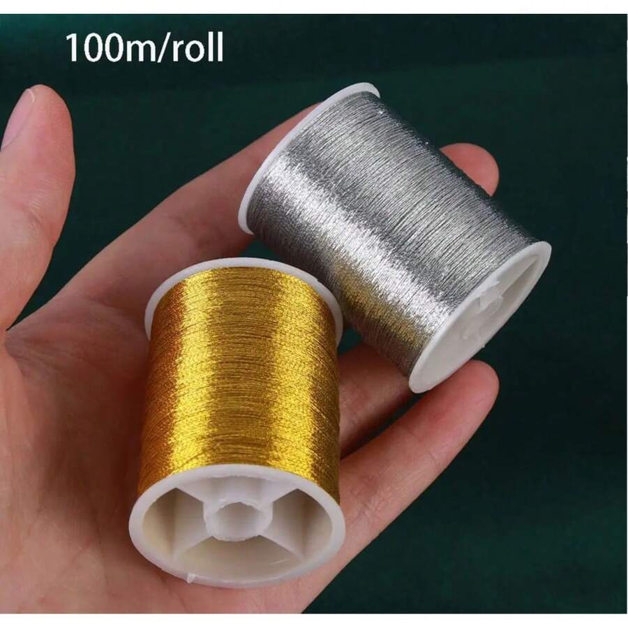 100m/Roll Gold/Silver Embroidery Thread Handmade Gold Silver Cross Stitch Wire Sewing Machine Spool DIY Crafts Accessories Sewing Supply