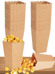 24/12pcs/1pc Brown Kraft Paper Popcorn Box, Fries Box, Candy Box, Suitable For Movie Theater, Mall, Party, Christmas
