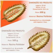 2 Centro De Mesa Folha Dourado Resina Adorno Decoração - Dourado - Visão 5