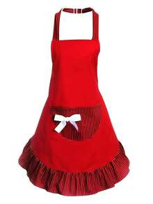 各式制服围裙，防水可调节格子蝴蝶结蕾丝围裙，适用于餐厅，花艺工作围裙