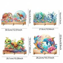 1pc DIY Diamond Art Key Organizers Wall Mount With 3 Hooks - Turtles And Dolphins Patterns Wooden Wall Decorative Key Hanger, Special Shape Crystal Rhinestone Diamond Painting Key Holder For Wall, Entryway, Front Door, Hallway, Office, Easy Installation Key Rack For Housewarming Gifts For Friends And Family