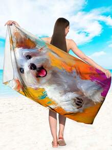 1pc Cartoon Dog Beach Towel, Soft And Lightweight Towel For Couples Outdoor Camping, Suitable For Travel, Swimming, Bath, Camping And Beach Vacation - Ideal Gift For Family, Friends And Loved Ones