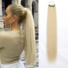 24 Inch Synthetic Long Straight Ponytail Hair Extensions Ponytail Wig Hairpiece For Women For Daily Wear