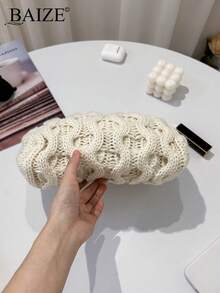 ENBEI BAIZE Elegant White Clutch Bag - Cosmetic Bag Large, Durable,White Bag, Bags For Women,Multipurpose Women's Beach Bag, Summer Wallet Elegant Women's Bag For Daily Use And Holiday Essentials Wedding Season Souvenir Bag, Summer Essentials, Travel Essentials, Teacher Gift - Beige - View 4