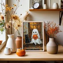 1 件鬼魂和黑猫与万圣节糖果海报、异想天开的万圣节墙壁艺术、可爱的幽灵门廊场景、秋季装饰印刷、帆布墙壁艺术、房间装饰美学、家居装饰、房间海报、房间装饰用品、浴室装饰。 - 1pc - 查看 12