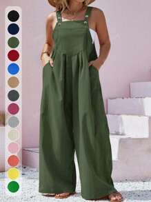 Mono informal de talla grande para mujer con bolsillos, de unicolor y holgado