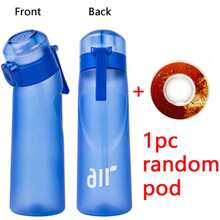 1pc Air Water Bottle With 1pc Random Round Shape Flavor Pod Sports Straw Plastic Cup Leak Proof Outdoor Travel Sports Bottles - 深藍 - 查看 7