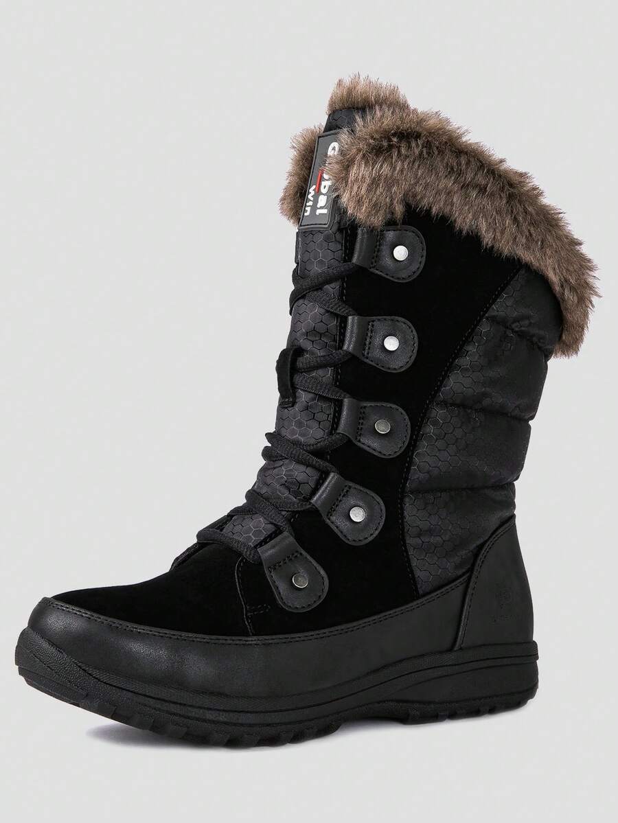 GLOBALWIN Women's Snow Boots Mid Calf Warm Winter Fashion Boots Comfortable Lace-UpWaterproof Boots Insulated Non-Slip Outdoor Shoes For Women - 1817-5黑色 - 查看 1